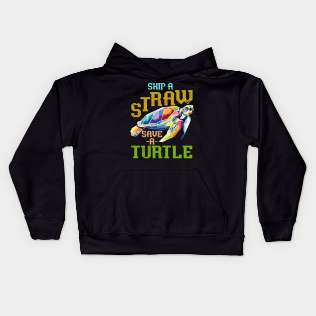 Skip A Straw Save A Turtle Kids Hoodie by shirtsyoulike